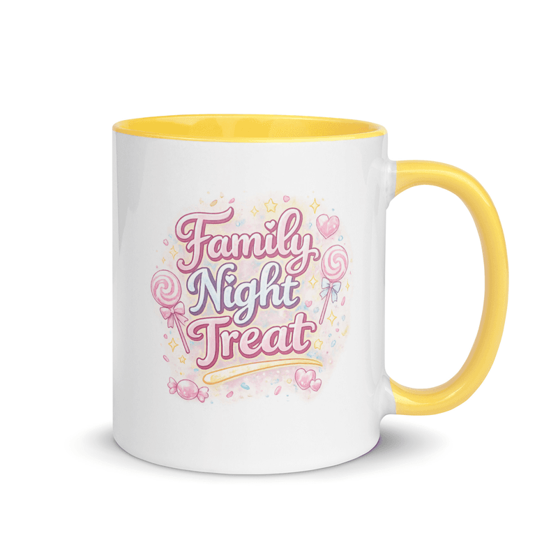 Family Night Treat Pastel Mug with Color Inside — Yellow / 11 oz