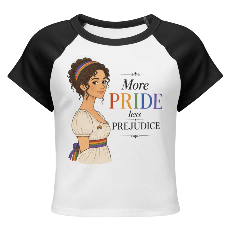 PRIDE and Prejudice Women’s micro rib raglan baby tee — White/Black / S