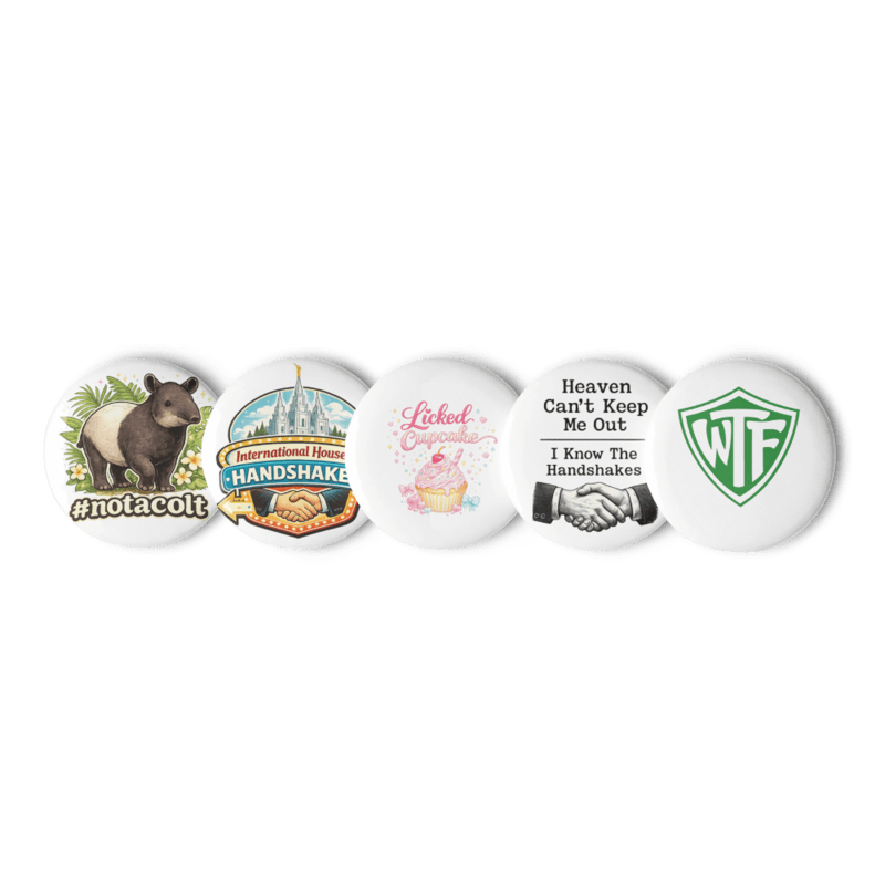 Mormon Inside Jokes set of pin buttons — White / 2.25″