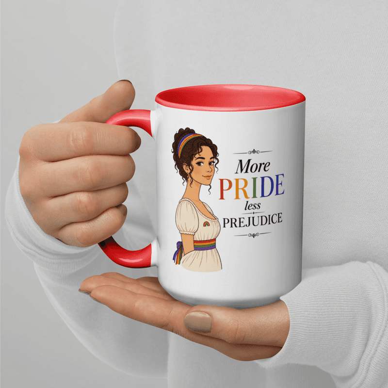PRIDE and Prejudice  Mug with Color Inside — Red / 15 oz