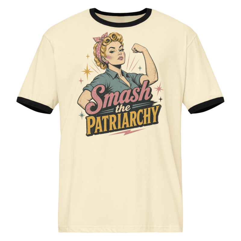 Smash the Patriarchy blonde Ringer Tshirt — Natural / Black / S