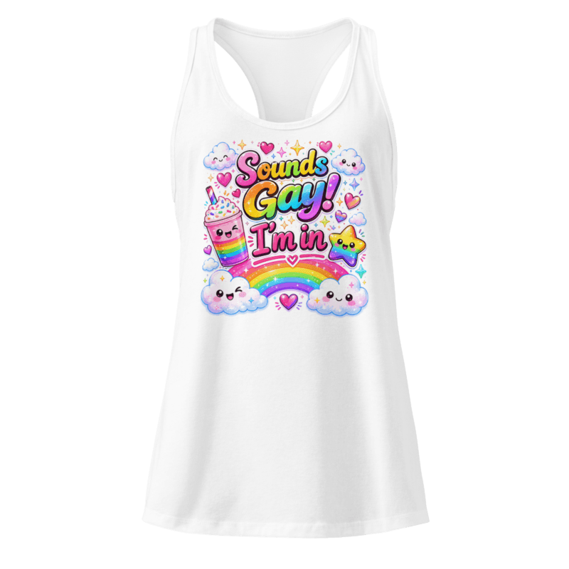 Sounds Gay Women’s fitted racerback tank top — White / XS