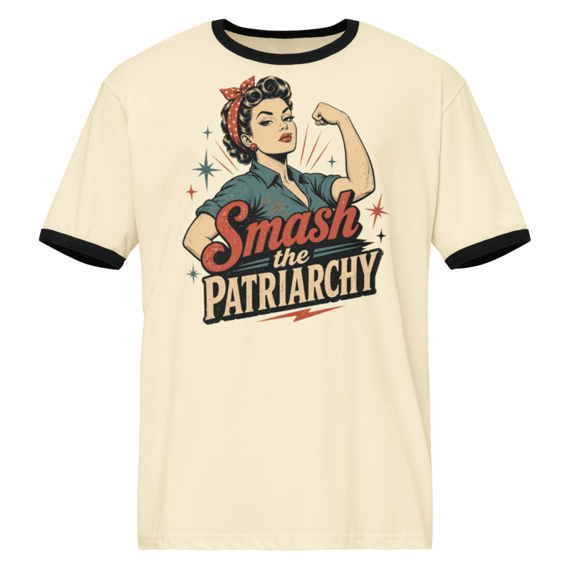Smash the Patriarchy! Ringer Tshirt — Natural / Black / S