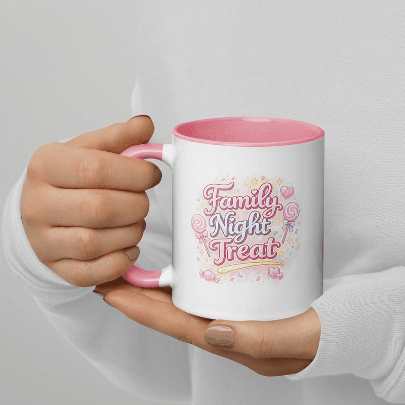 Family Night Treat Pastel Mug with Color Inside — Pink / 11 oz