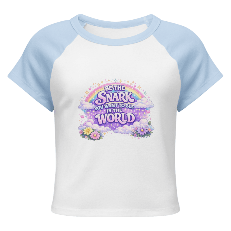 Be the Snark! Women’s micro rib raglan baby tee — White/Baby Blue / S