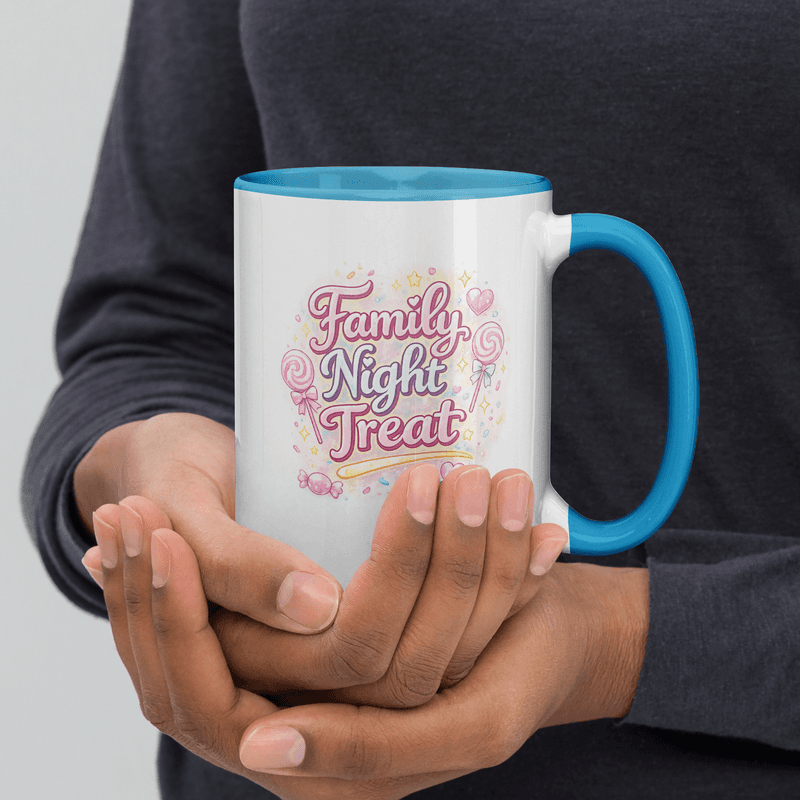 Family Night Treat Pastel Mug with Color Inside — Blue / 15 oz