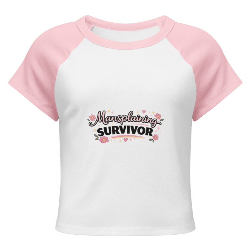 Mansplaining Survivor Women’s micro rib raglan baby tee — White/Pink / S