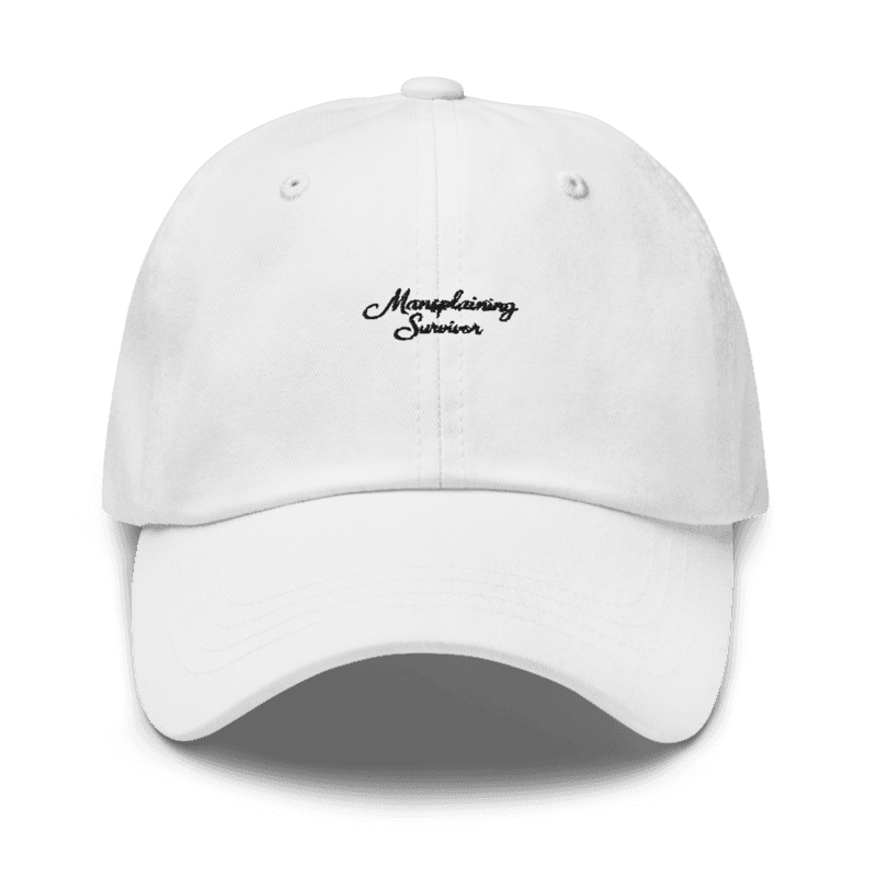 Mansplaining Survivor Cursive hat — White / One size