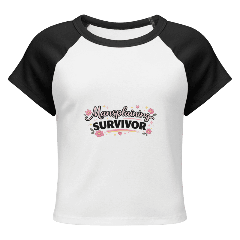 Mansplaining Survivor Women’s micro rib raglan baby tee — White/Black / S