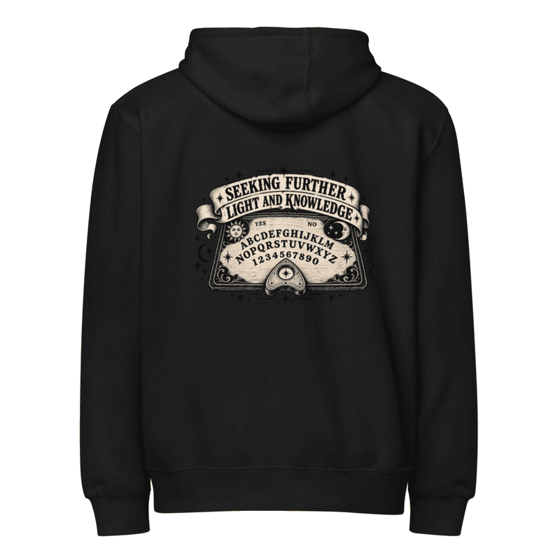 Seeking Further Light and Knowledge Zip up Hoodie — Black / S