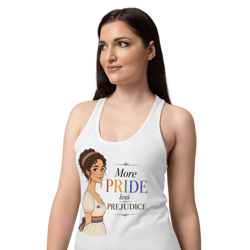 PRIDE and Prejudice Women’s fitted racerback tank top — White / XS