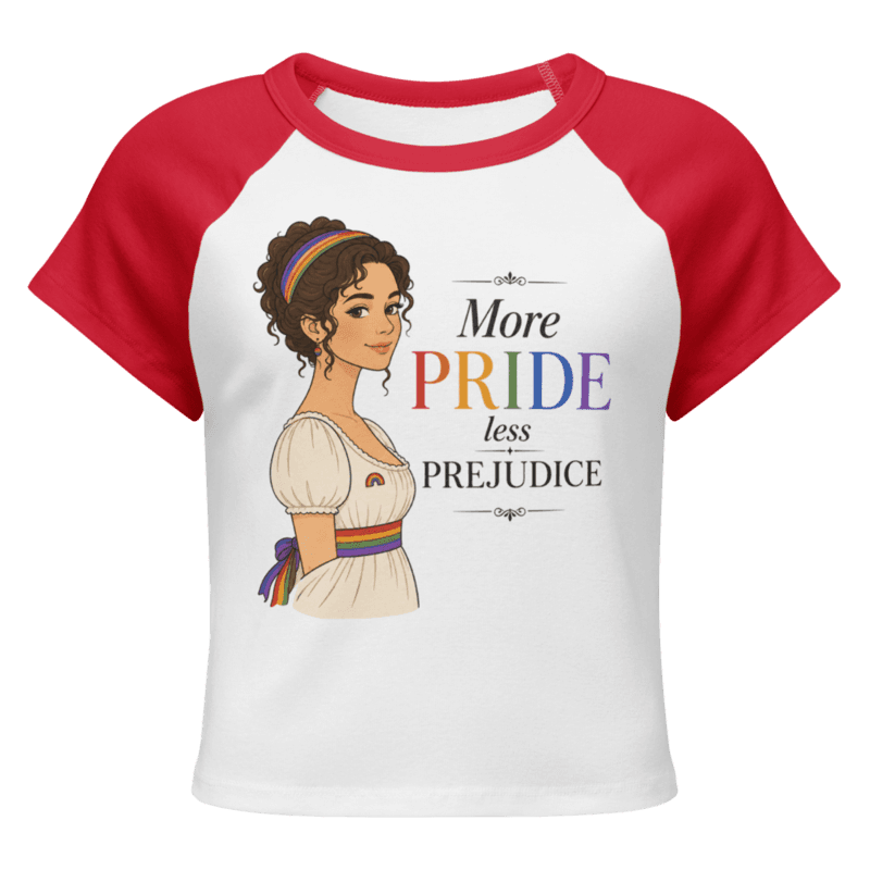 PRIDE and Prejudice Women’s micro rib raglan baby tee — White/Red / S