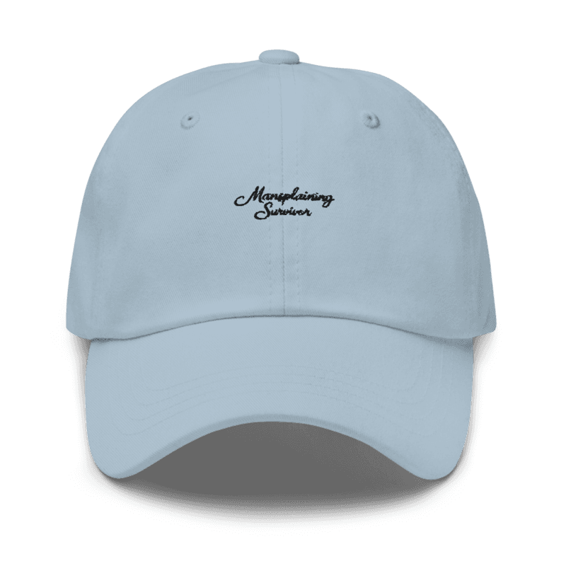Mansplaining Survivor Cursive hat — Light Blue / One size