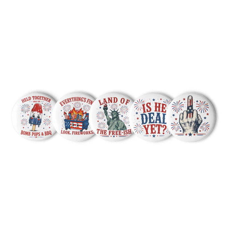4th of July Set of pin buttons — White / 2.25″